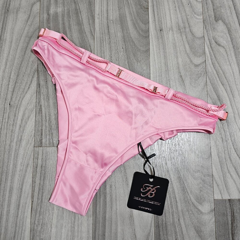 NWT Honey Birdette Shibari Pink High Waisted Satin Brief Panty Size S